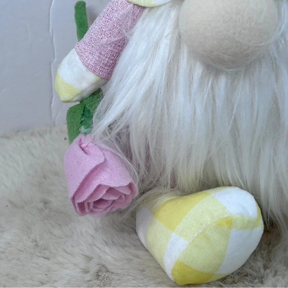 Charming Gnome Plush with Yellow Checkered Hat‎ Spring Time